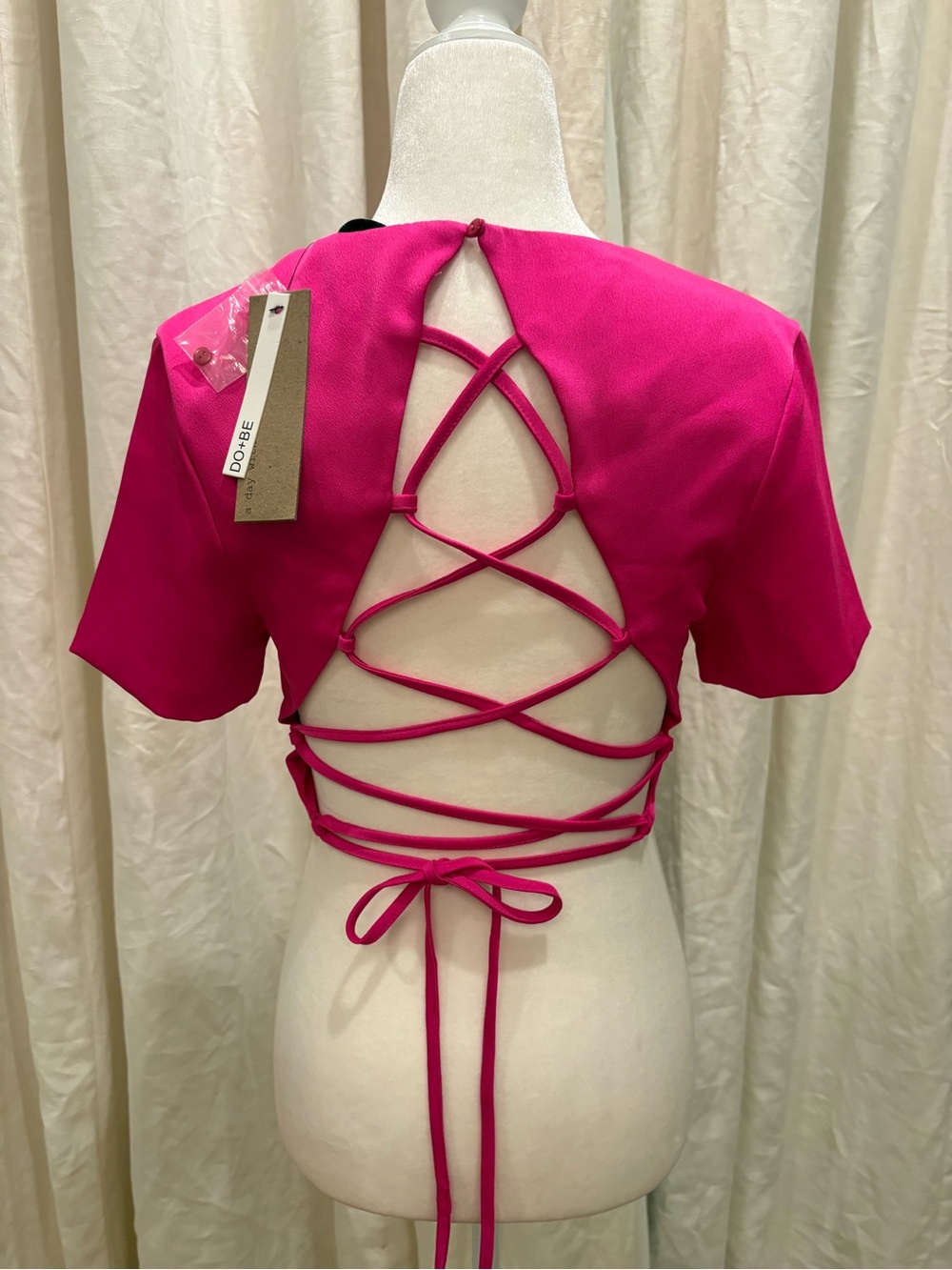 DO+BE Hot Pink Lace-Up Back Crop Top Dress